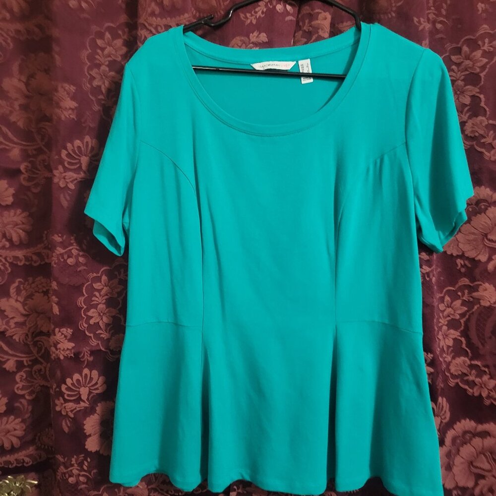 Isaac Mizrahi Live Princess Seam Turquoise Tee Lg